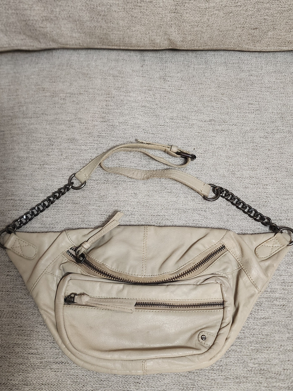 Free People Cream Leather Chain-Accent Mini Belt Bag